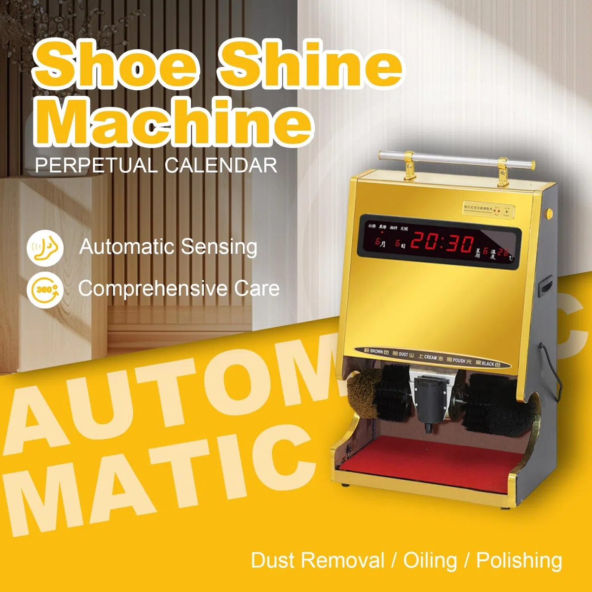 Nettoyeur De Chaussures électrique, Cireuse Automatique à Double Brosse Pour Chaussures En Cuir, Usage Domestique, Commercial, Hôtel, Avec Affichage De L'heure