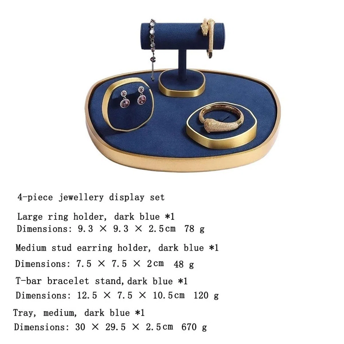 Porte-Bijoux 4-Piece Microfiber Metal Jewelry Display Set for Ring