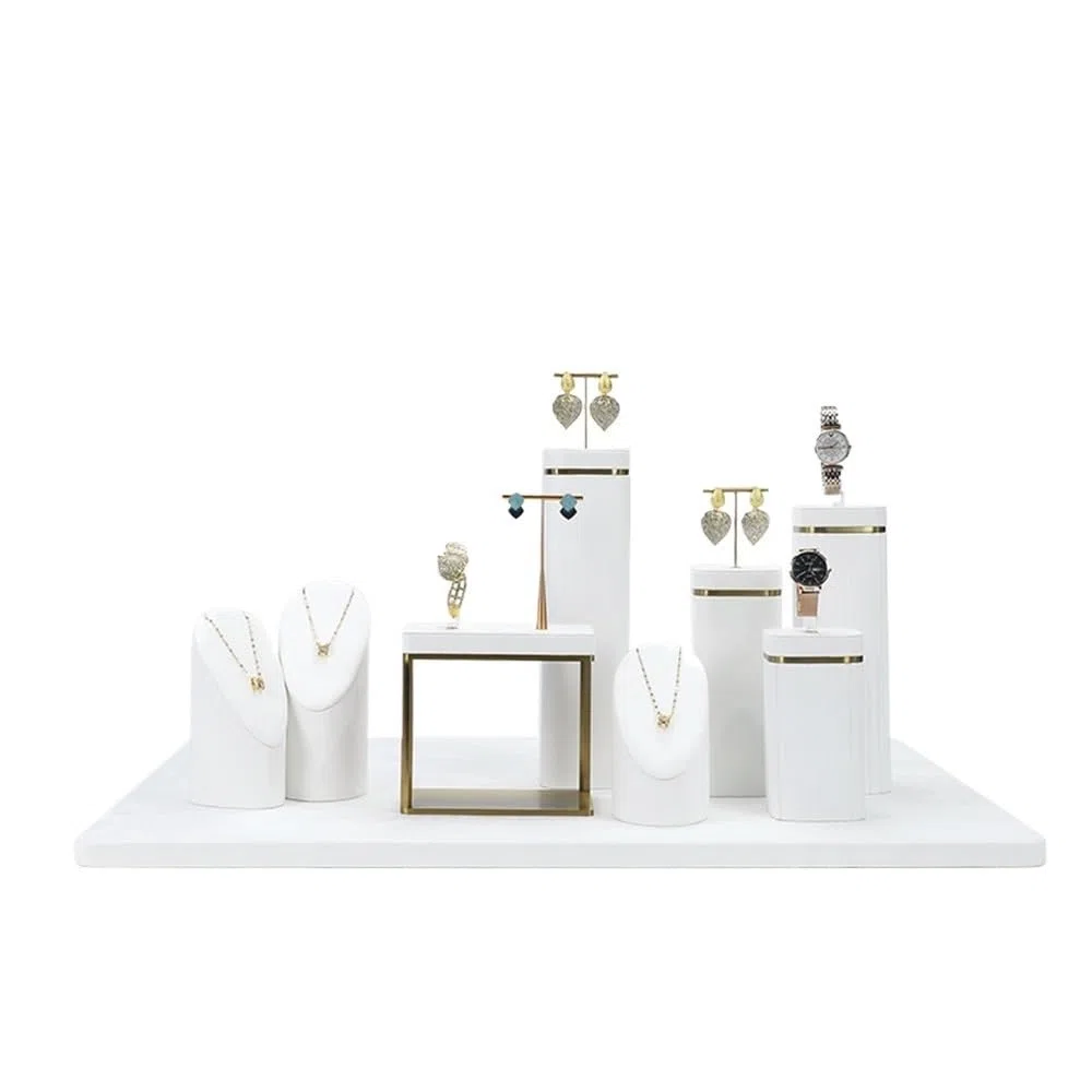 Porte-bijoux White Velvet Jewelry Display Set Necklace Earring Stand