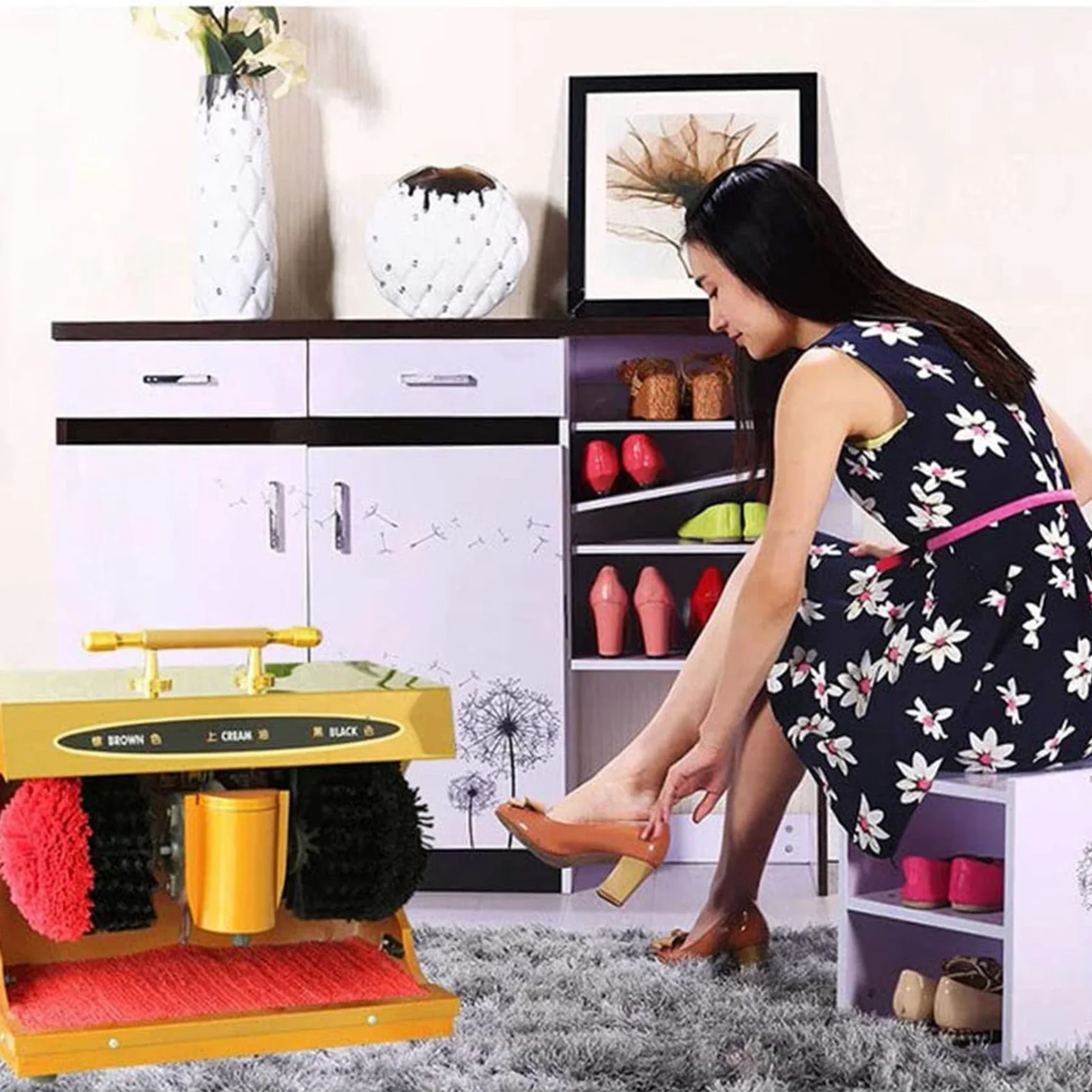 Cireuse À Chaussures Automatique - Nettoyeur De Semelles avec Brosse À Double Combinaison De Dépoussiérage Et De Polissage pour Un Nettoyage Facile Et À Faible Bruit