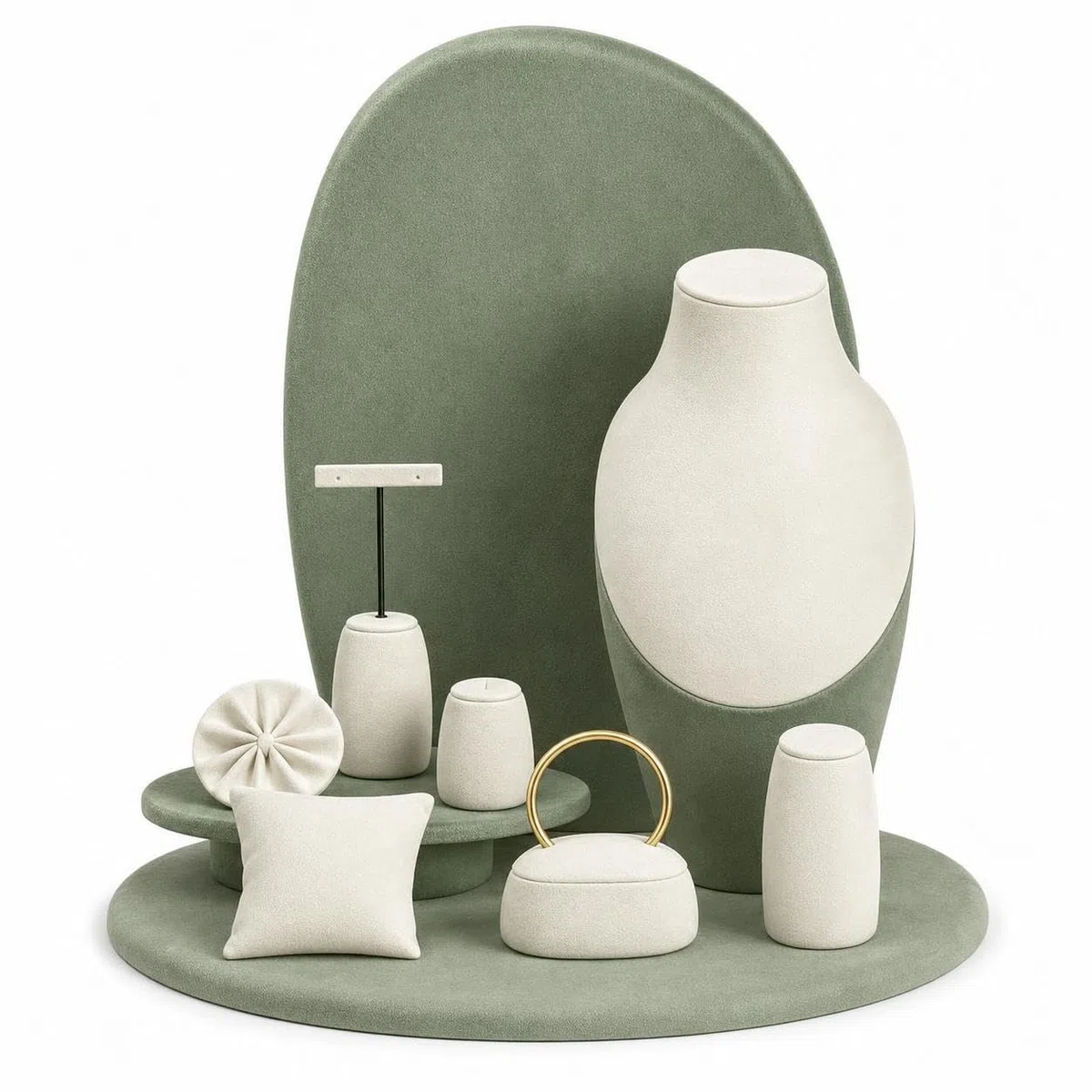 Porte Bijoux et Présentoir à Bijoux en Velours à Trois Niveaux pour Colliers et Penntifs, Vert matcha